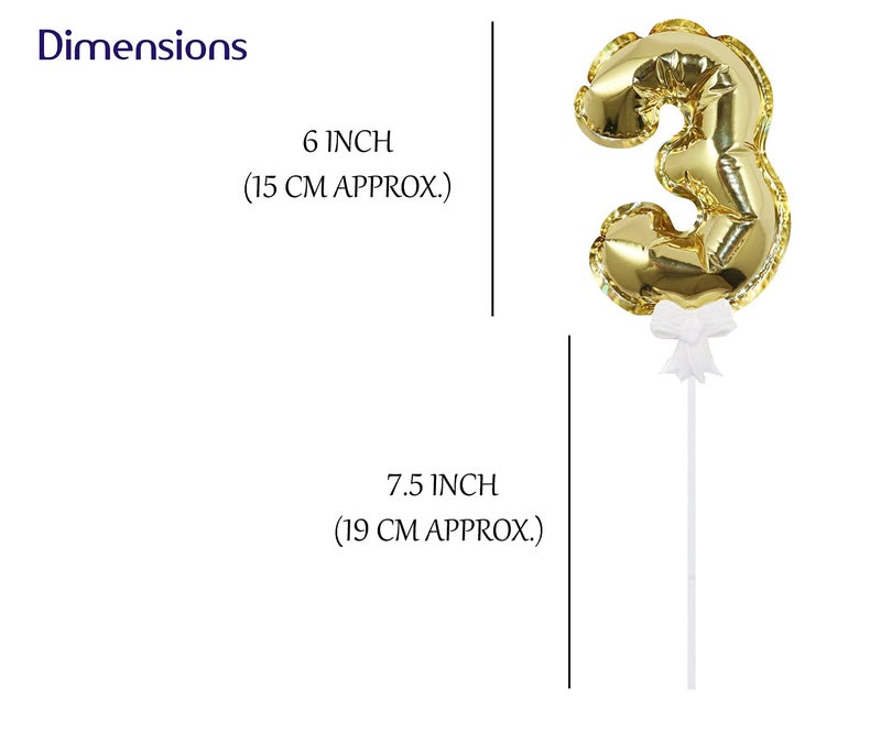 AMFIN® 3 Number Foil Balloon Cake Topper Wedding Decor Party Kids Birthday Anniversary Cake Flags Supplies - (Golden) - Image 3