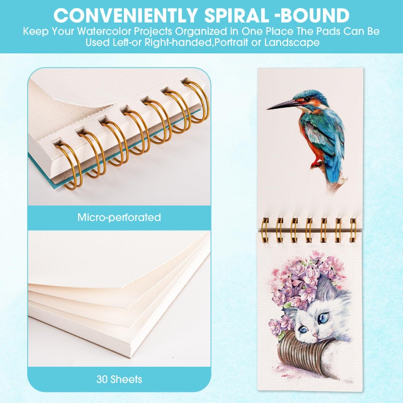 HONIBRA Watercolor Paper Pad 3.5"Ã—5.5", Small Watercolor Sketchbook 140lb/300g, 30 Sheets Spiral Bound Art Journal for Drawing & Painting, Christmas Gifts for for Artists - Image 3