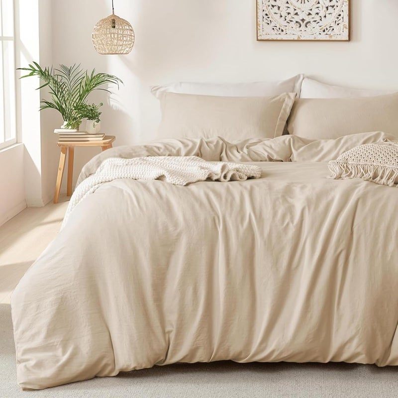 MUSA MUSA® Premium Comforter Set with 100% Cotton, Comfy 1 Comforter Cover & 2 Pillow Shams - Stain Free Duvet Cover for Bedrooms | Washable & Wrinkle Free (Beige, Full - 180 x 200cm) - Image 1