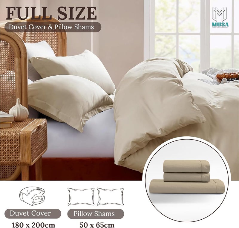 MUSA MUSA® Premium Comforter Set with 100% Cotton, Comfy 1 Comforter Cover & 2 Pillow Shams - Stain Free Duvet Cover for Bedrooms | Washable & Wrinkle Free (Beige, Full - 180 x 200cm) - Image 2