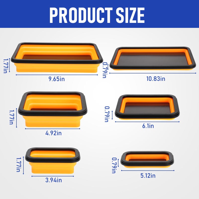 Burbell 12 Pcs Collapsible Magnetic Parts Tray Set Foldable Tool Tray Storage Organizer Magnetic Tray 3 Different Size Collapsible Bowl for Screw, Bolts, Nuts, Washers, Pins, Tool Gifts for Men - Image 2