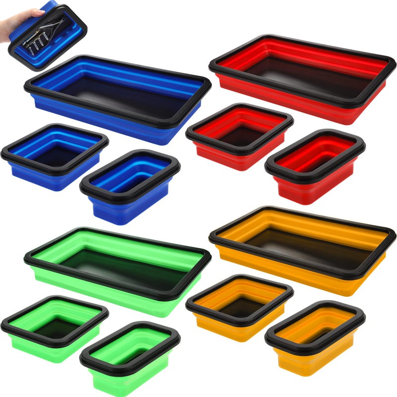 Burbell 12 Pcs Collapsible Magnetic Parts Tray Set Foldable Tool Tray Storage Organizer Magnetic Tray 3 Different Size Collapsible Bowl for Screw, Bolts, Nuts, Washers, Pins, Tool Gifts for Men - Image 1