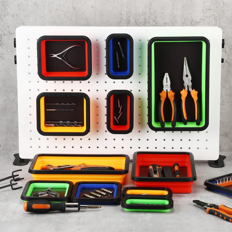 Burbell 12 Pcs Collapsible Magnetic Parts Tray Set Foldable Tool Tray Storage Organizer Magnetic Tray 3 Different Size Collapsible Bowl for Screw, Bolts, Nuts, Washers, Pins, Tool Gifts for Men - Image 4