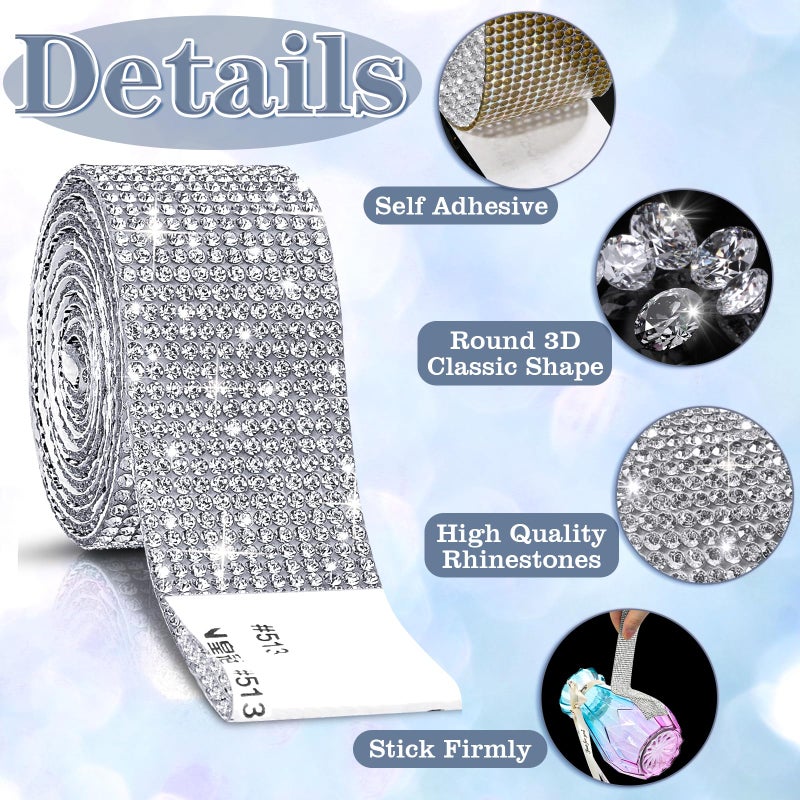 Cludoo 3 Rolls Rhinestone Ribbons, Silver Self Adhesive Rhinestone Strips, Diamond Rhinestones Roll Rhinestones Tape Bling Wrap, Bling Stickers for Crafts Decoration Car DIY Wedding Party - Image 3