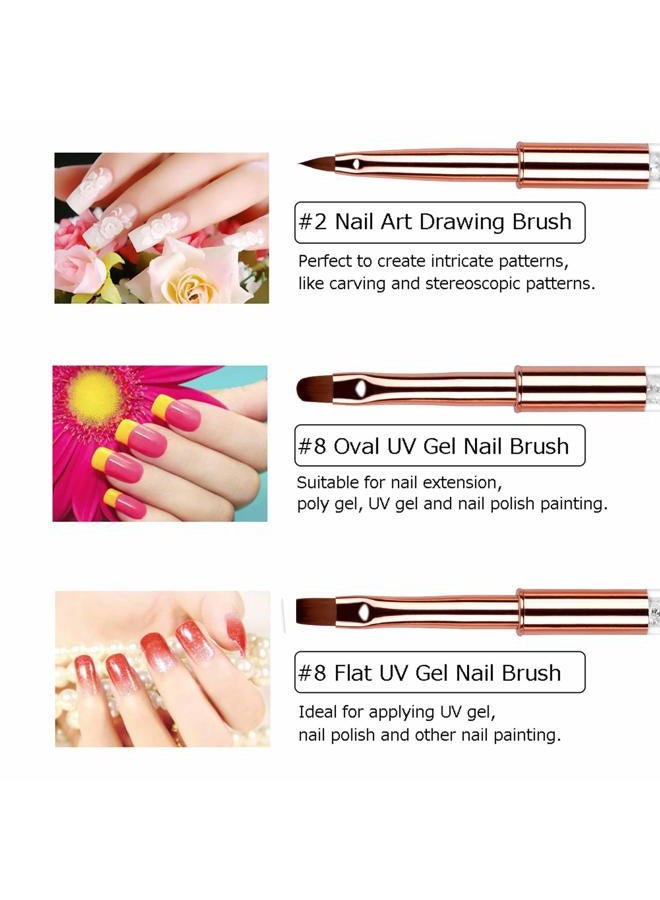 Ycyan 5pc Nail Art Brush Set - Rose Gold Rhinestone Handles with Gel Polish, Liner, Drawing Brushes for Salon & DIY Manicure - Image 4