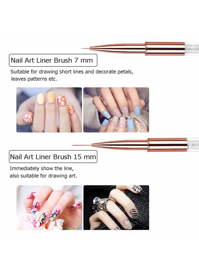 Ycyan 5pc Nail Art Brush Set - Rose Gold Rhinestone Handles with Gel Polish, Liner, Drawing Brushes for Salon & DIY Manicure - Image 5