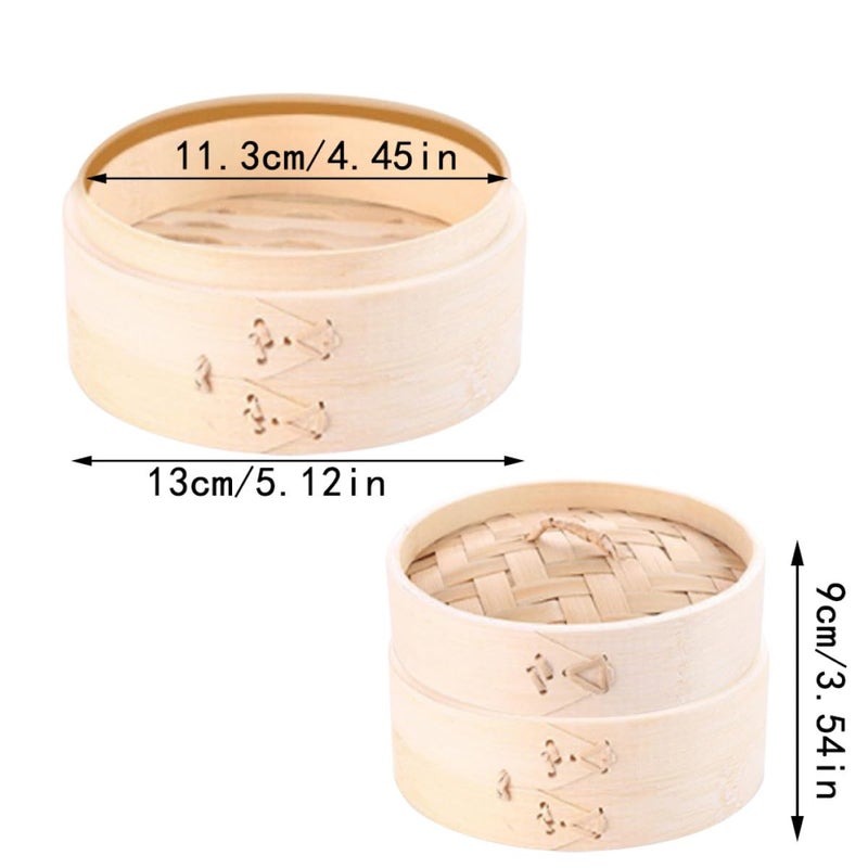 13Cm Bamboo Steamer Basket with Lid 2Pcs Set for Dim Sum Buns and Food - Image 3