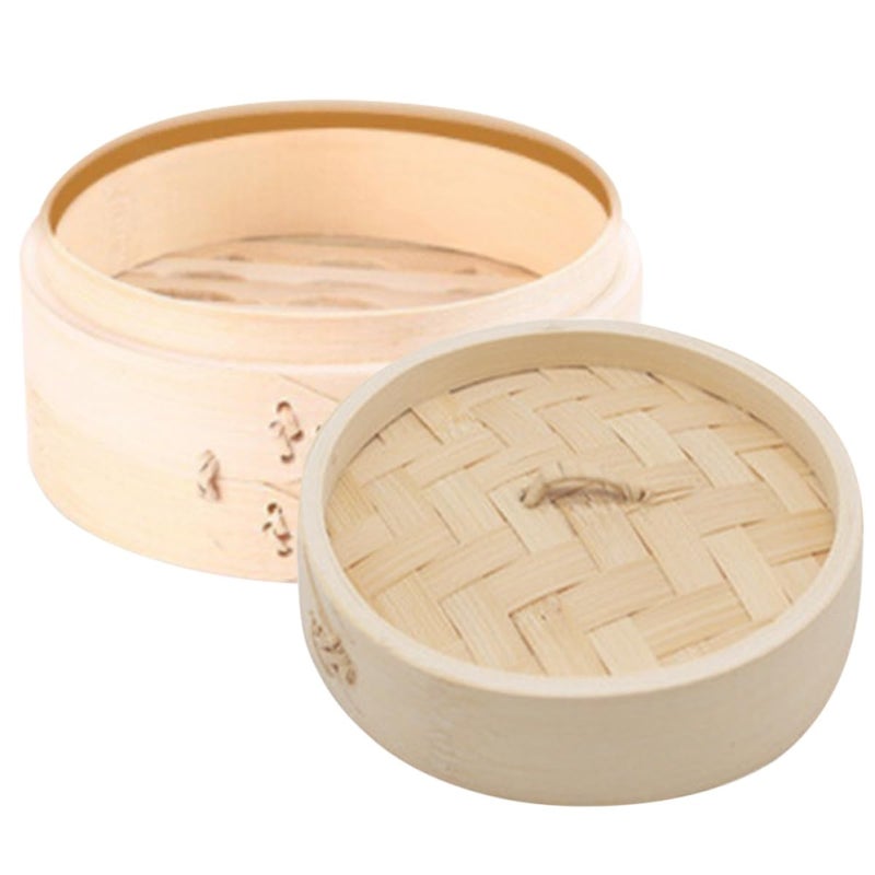 13Cm Bamboo Steamer Basket with Lid 2Pcs Set for Dim Sum Buns and Food - Image 2