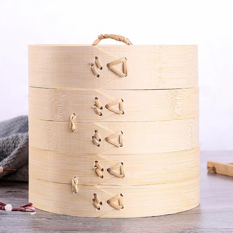 13Cm Bamboo Steamer Basket with Lid 2Pcs Set for Dim Sum Buns and Food - Image 5