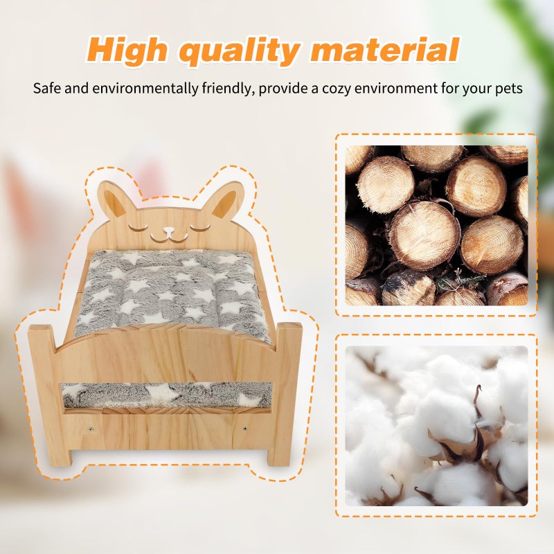 Midollarle Large Wooden Rabbit Bed with Soft Mat, 2 in 1 Folding Pet Bed for Rabbit Guinea Pig Hamster Ferret Chinchilla Kitten Puppy Sleeping, Detachable Small Animal Bed, Wood Rabbit Habitat - Image 3