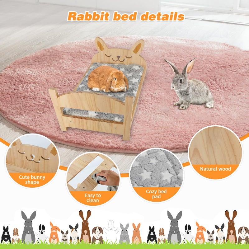 Midollarle Large Wooden Rabbit Bed with Soft Mat, 2 in 1 Folding Pet Bed for Rabbit Guinea Pig Hamster Ferret Chinchilla Kitten Puppy Sleeping, Detachable Small Animal Bed, Wood Rabbit Habitat - Image 4