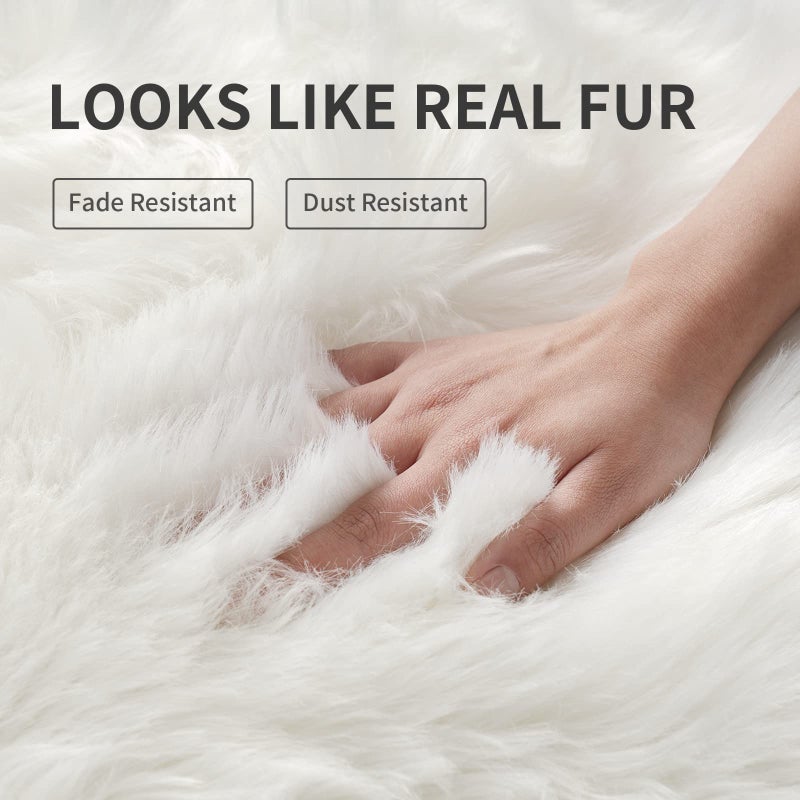 Tangsoo Fluffy Area Rug, White Faux Fur Rug for Bedroom 3'x5' Soft Shag Fuzzy Rugs for Living Room, Furry Bedside Nursery Rug Plush Indoor Floor Carpet for Kids Room Teen Dorm - Image 4