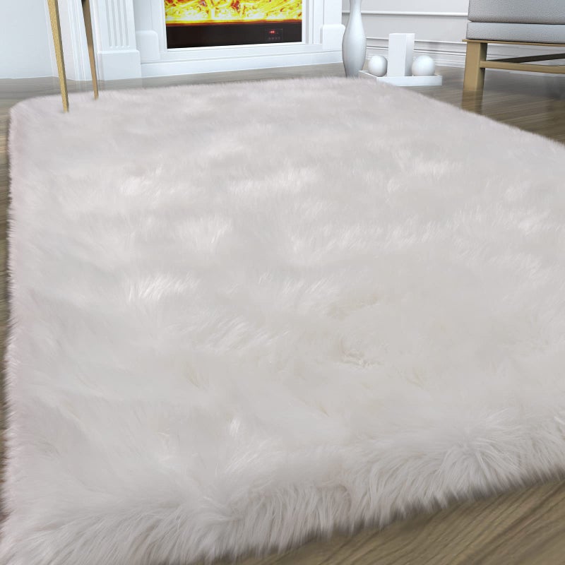 Tangsoo Fluffy Area Rug, White Faux Fur Rug for Bedroom 3'x5' Soft Shag Fuzzy Rugs for Living Room, Furry Bedside Nursery Rug Plush Indoor Floor Carpet for Kids Room Teen Dorm - Image 2