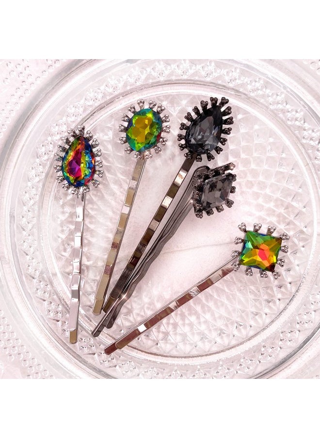 Lizzie Kay 5PCS Colorful Gem Stones Bobby Pins Decorative Silver Black Hair Slides Clips Set Accessories Women  - Image 3