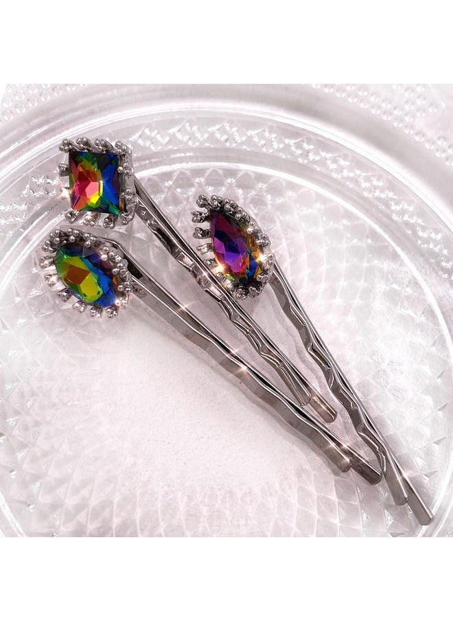 Lizzie Kay 5PCS Colorful Gem Stones Bobby Pins Decorative Silver Black Hair Slides Clips Set Accessories Women  - Image 4