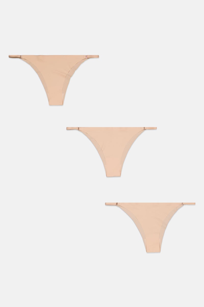 bebe حزمة 3 سراويل داخلية نسائية، بيج - Image 1