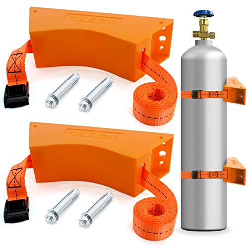 TECWAP 2PCS Propane Tank Holder, Gas Cylinder Wall Mounted Bracket, ABS Holder With Screws and Safety Chain, 4"-12" Support, Suitable for RV Water Softener (Orange) - Image 1