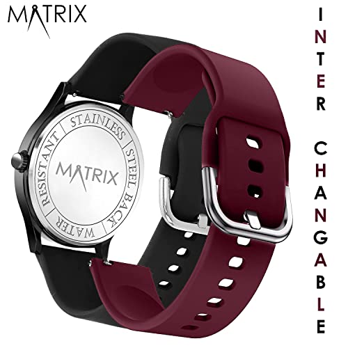 Matrix Men Silicone Swap Analogue Black Dial Watch With Interchangeable Straps for Boys (Burgundy), Band Color-Black - Image 3