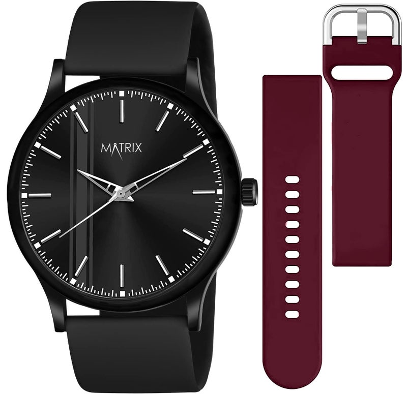 Matrix Men Silicone Swap Analogue Black Dial Watch With Interchangeable Straps for Boys (Burgundy), Band Color-Black - Image 1