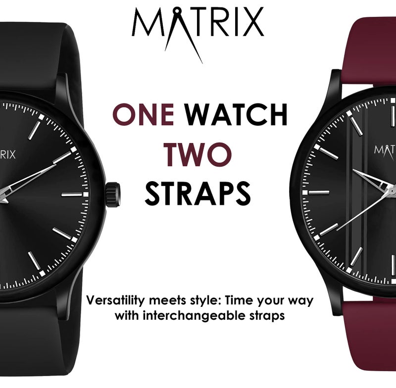 Matrix Men Silicone Swap Analogue Black Dial Watch With Interchangeable Straps for Boys (Burgundy), Band Color-Black - Image 2
