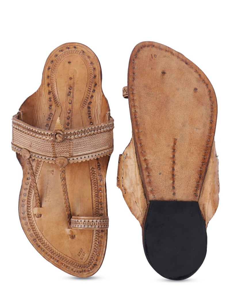 KORAKARI Men's Kapshi Kolhapuri Chappal Comfortable Flip Flops Slippers with Natural 7 Braids Handcrafted Sandals Anti Slip Durable Genuine Leather Traditional Footwear (UK-9) - Image 5