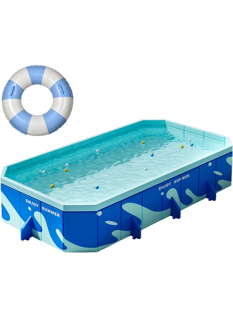 AUTOYSUR مسبح قابل للطي وغير قابل للنفخ للأطفال والكبار، سهل التركيب والتخزين، تصميم خارجي متين، مناسب للعائلات في الفناء الخلفي والحديقة المائية (أزرق - 320 × 185 × 50 سم) - Image 1