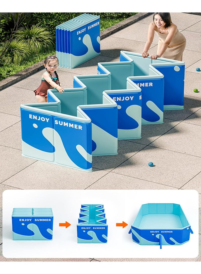AUTOYSUR مسبح قابل للطي وغير قابل للنفخ للأطفال والكبار، سهل التركيب والتخزين، تصميم خارجي متين، مناسب للعائلات في الفناء الخلفي والحديقة المائية (أزرق - 320 × 185 × 50 سم) - Image 3