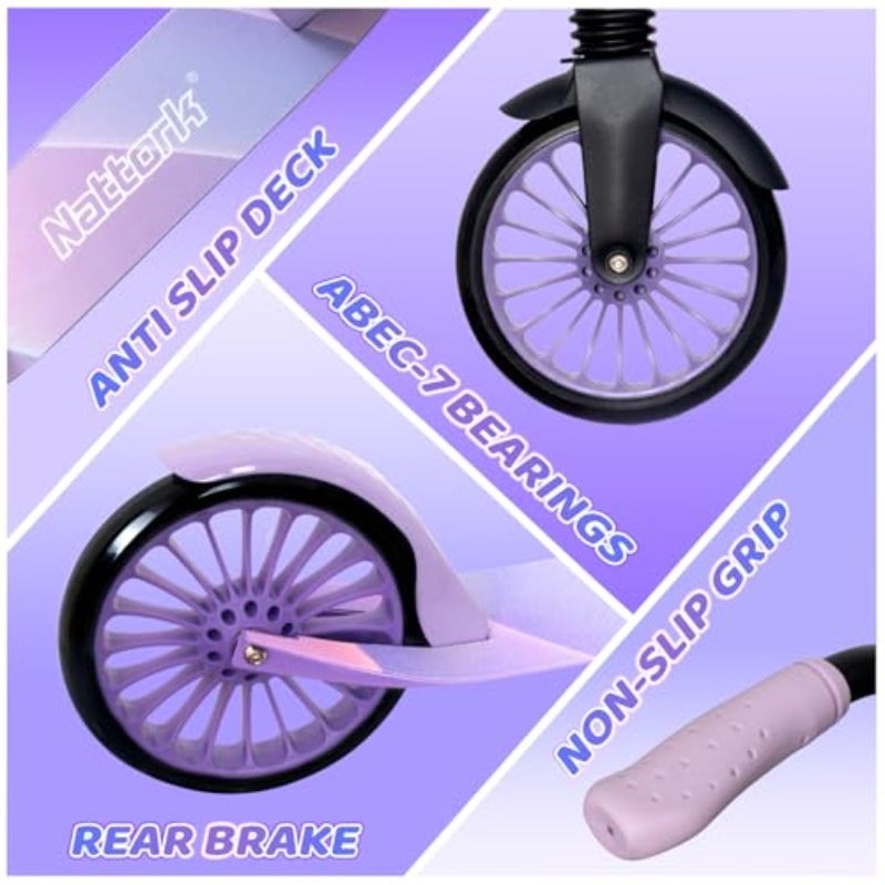 Kick Scooter for Teens Adults Max Load 240 LBS Adjustable Height Foldable with 8 Large Wheels Anti-Shock Suspension - Image 3