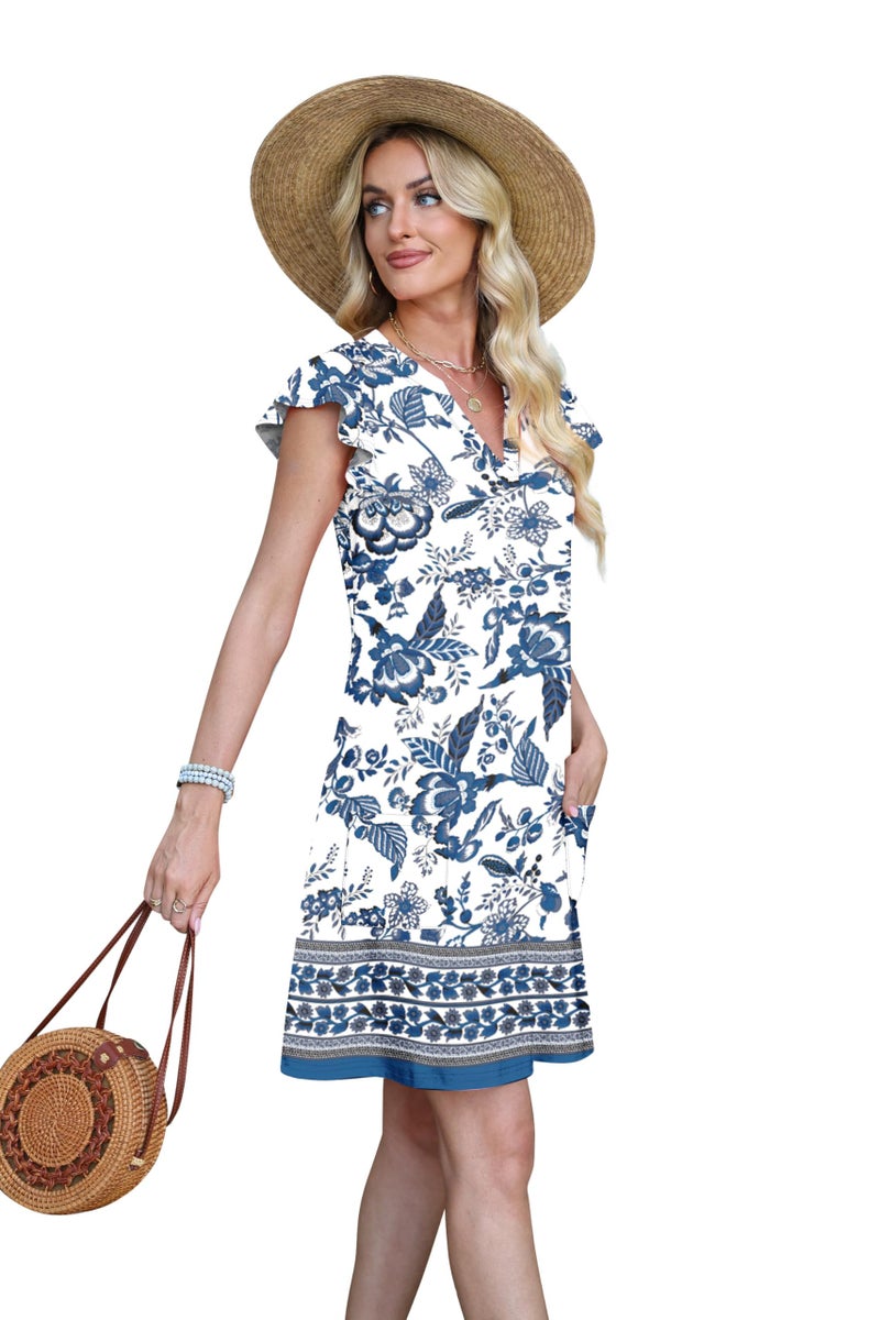 OFEEFAN Plus Size Womens Spring Summer Dresses Casual Boho Sundress Fashion Elegant Classy Beach Vacation Clothes Print 5 2XL - Image 4