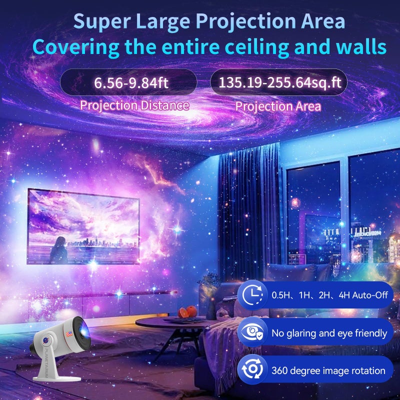 VanSmaGo [2025 Upgraded] Galaxy Projector, HD Brighter Wider Projection Planetarium Star Projector with 7-Color Night Light Realistic Starry Sky Space Solar System Moon Nebula for Bedroom Ceiling Room Decor - Image 5