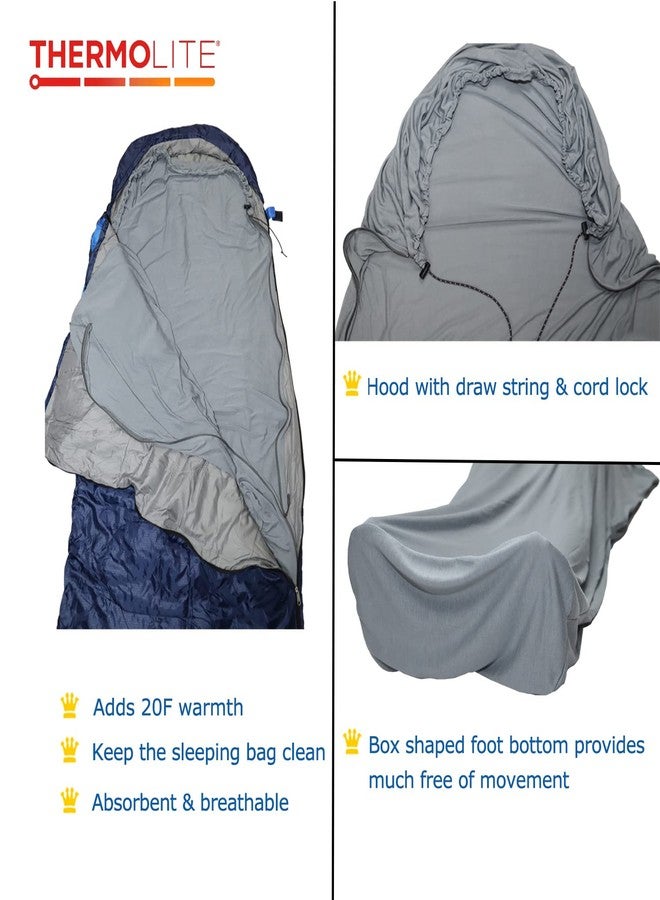 BROWINT Thermolite Sleeping Bag Liner with Zippers for Cold Weather, Lightweight Mummy with Hood & Rectangular Sleep Sack for Adult, Adds Warmth, Thermal Travel Liner, All Season - Image 3