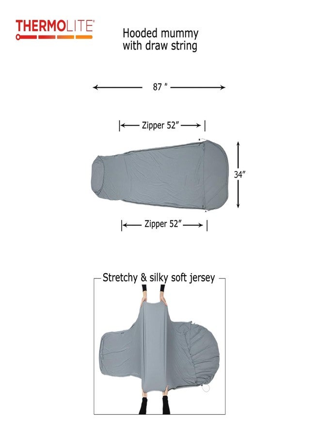 BROWINT Thermolite Sleeping Bag Liner with Zippers for Cold Weather, Lightweight Mummy with Hood & Rectangular Sleep Sack for Adult, Adds Warmth, Thermal Travel Liner, All Season - Image 2