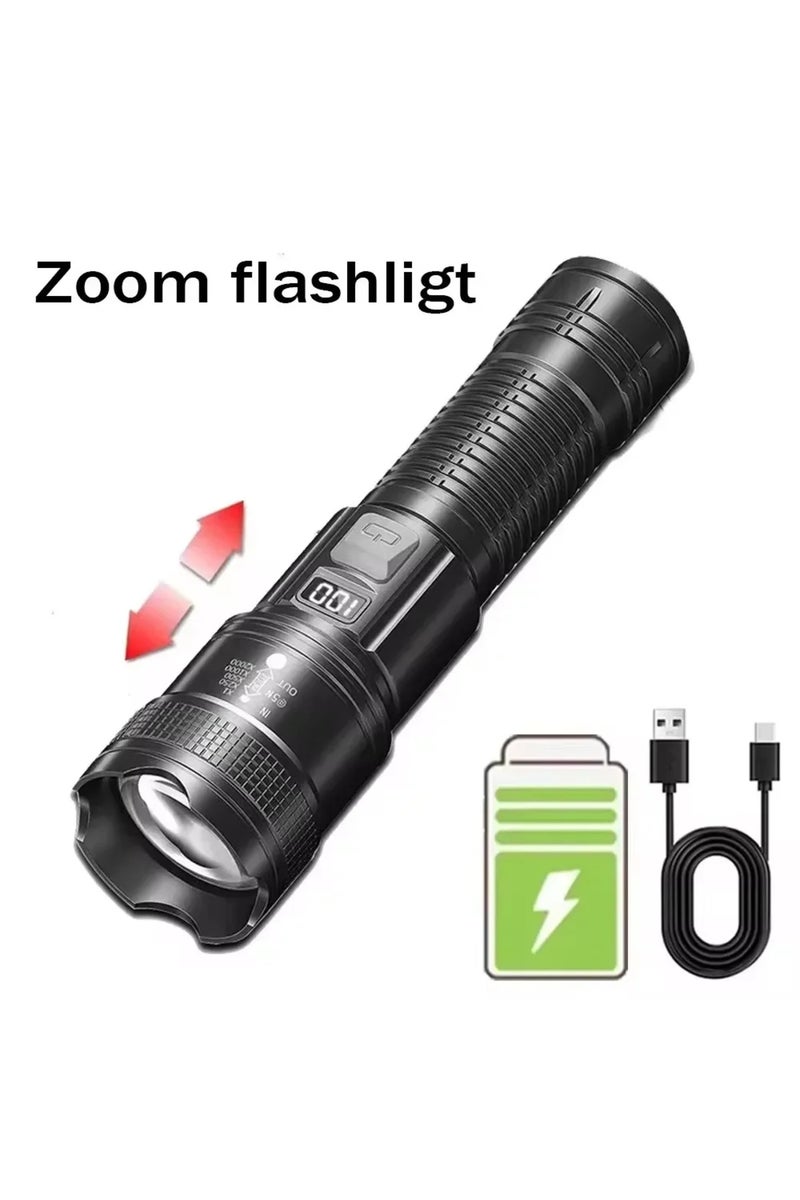 Package C Powerful LED Flashlight USB Rechargeable Torch Super Bright Hand Light Emergency Camping M
