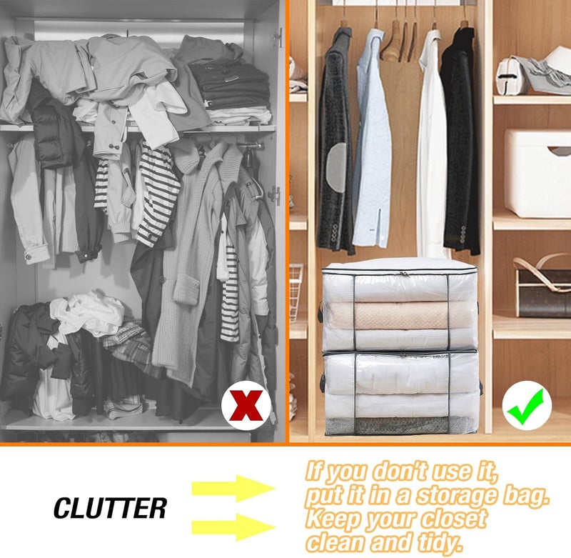 JIANGLAI 80L Clothes Storage Bags, 4 Pack Large Clear Capacity Clothes Organizer with Zips, Moisture proof, Plastic Packing Boxes for Moving House with Durable Handles for Clothing, Duvet, Bedding (Grey) - Image 4