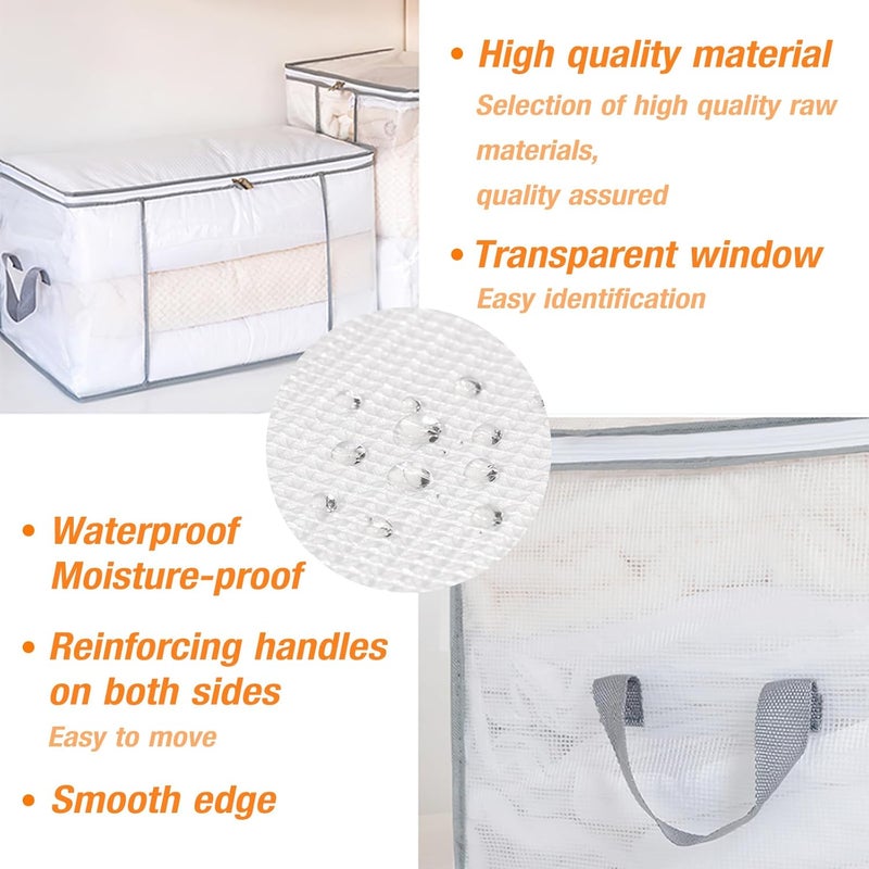 JIANGLAI 80L Clothes Storage Bags, 4 Pack Large Clear Capacity Clothes Organizer with Zips, Moisture proof, Plastic Packing Boxes for Moving House with Durable Handles for Clothing, Duvet, Bedding (Grey) - Image 3