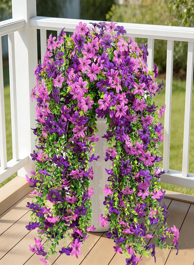 Roberly 4 Pcs Artificial Hanging Flowers for Outdoors, Realistic Faux Silk Flowers UV Resistant Fake Greenery Plants for Spring Summer Garden Porch Indoor Outdoor Home Decor, Purple - Image 1