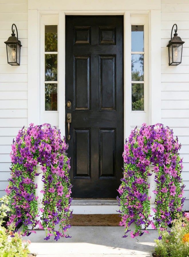 Roberly 4 Pcs Artificial Hanging Flowers for Outdoors, Realistic Faux Silk Flowers UV Resistant Fake Greenery Plants for Spring Summer Garden Porch Indoor Outdoor Home Decor, Purple - Image 3