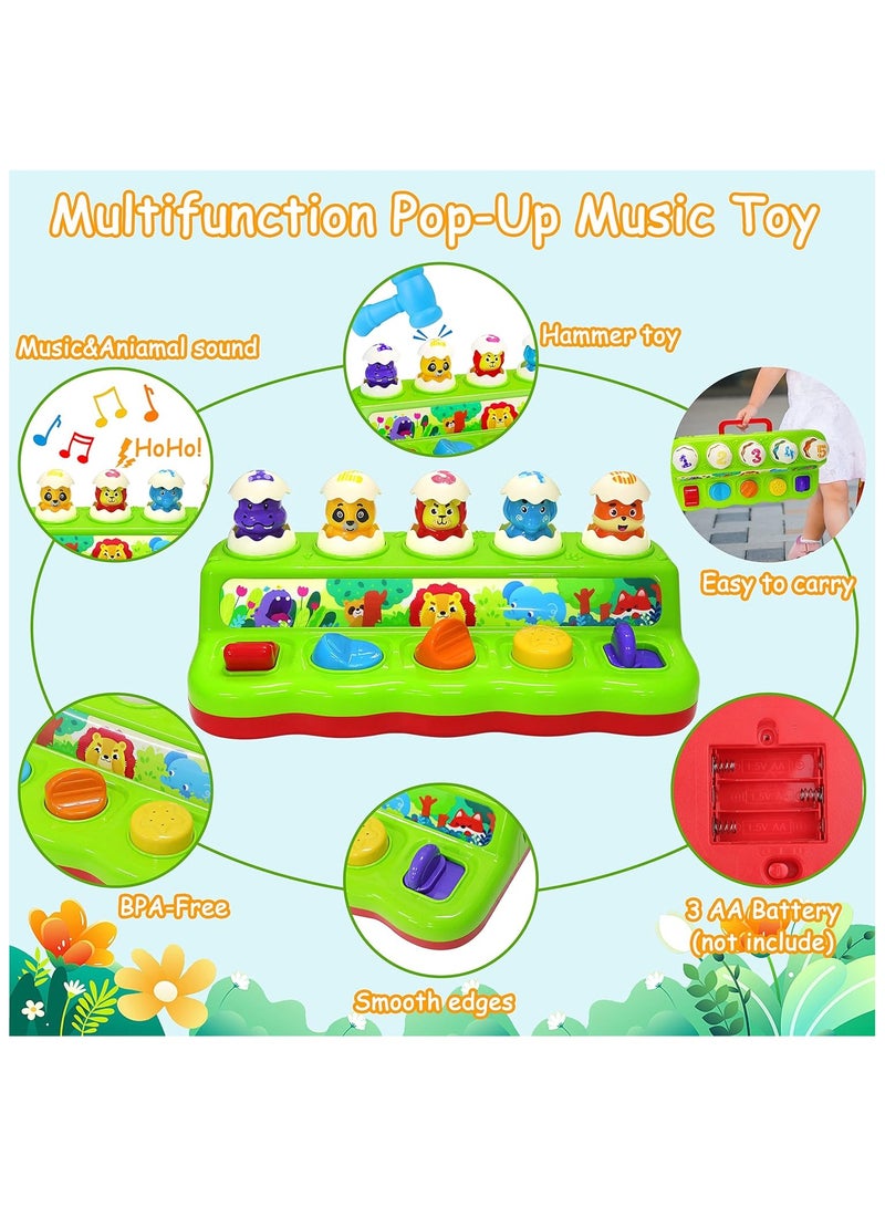 فايف ستار لعبة تفاعلية منبثقة للحيوانات مع موسيقى وضوء وصوت حيوان ومطرقة وألعاب أطفال من سن 12 إلى 18 شهرًا و9 أشهر فما فوق وألعاب السبب والنتيجة للأولاد والبنات بعمر سنة واحدة وألعاب أطفال موسيقية للأطفال بعمر 1 إلى 2 سنة - Image 3