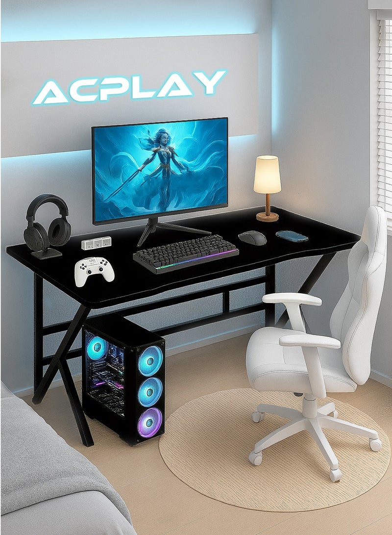 آسي بلاي مكتب ألعاب بإطار فولاذي متين على شكل X، طاولة كمبيوتر بمقاس ‎100×52‎ سم للعمل المكتبي وإعدادات الألعاب، محطة عمل عصرية باللون الأسود - Image 1