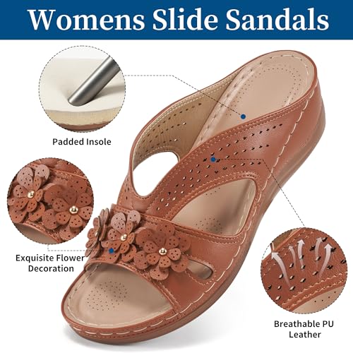 Ecetana Sandals for Women Wedge Shoes: Slip On Dressy Summer Comfortable Slides Sandals Lightweight Memory Foam Platform Shoes - Image 3