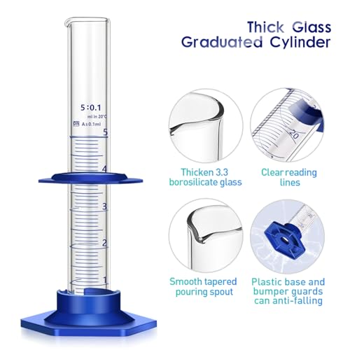 Qesdaoxu Thick Glass Graduated Cylinder Measuring Liquid Lab Cylinders with Anti-falling Plastic Base and Bumper Guards (glass, 5ML) - Image 5