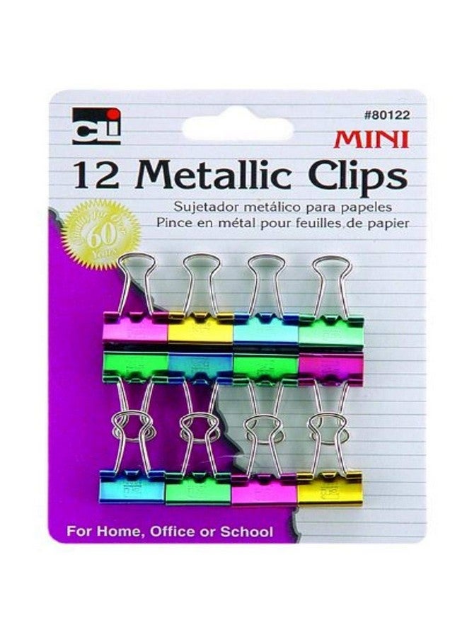 Charles Leonard Binder Clips, Metallic, Assorted Colors, Mini, 12-Pack (80122)