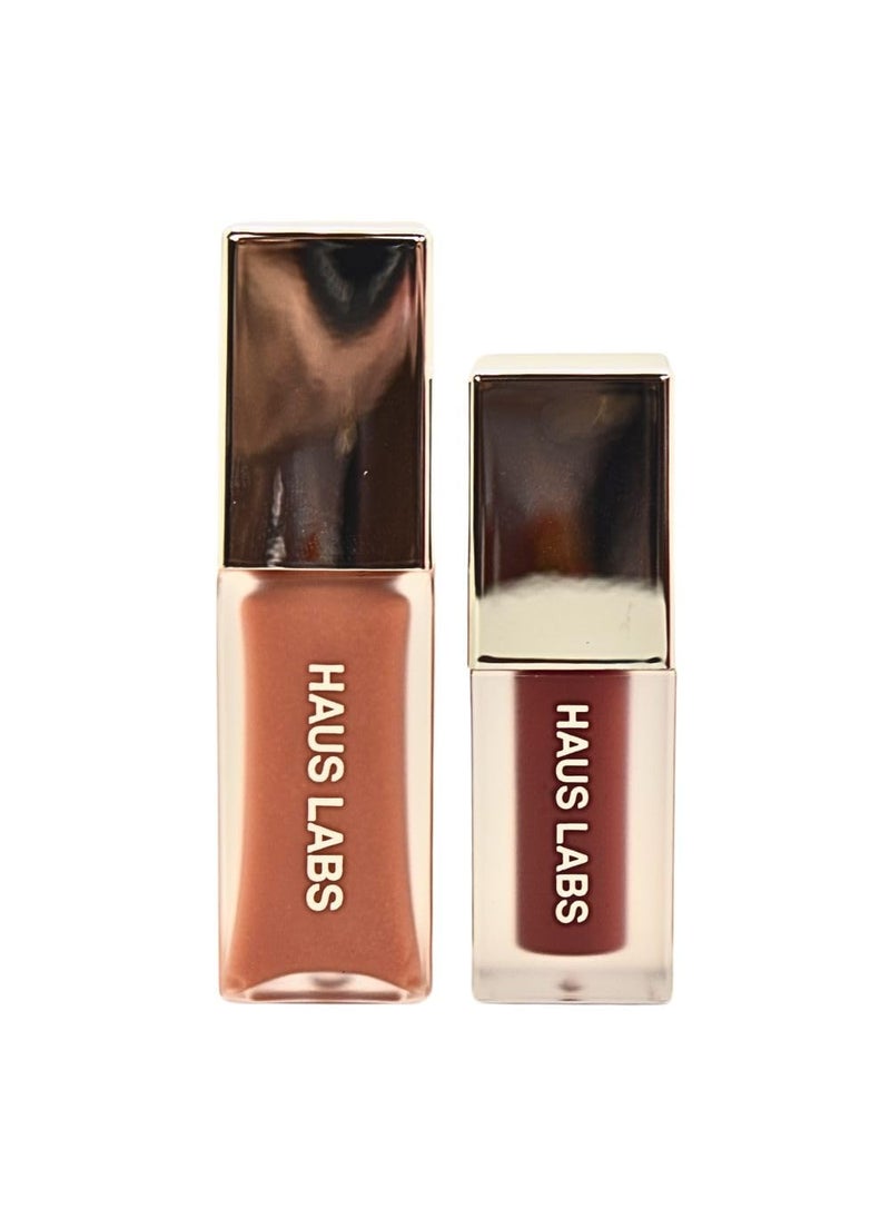 Haus Laboratories - Haus Labs PHD Hybrid Innovation Plumping Lip Glaze Duo  Honey Shimmer Full Size  Persimmon Mini - Image 1