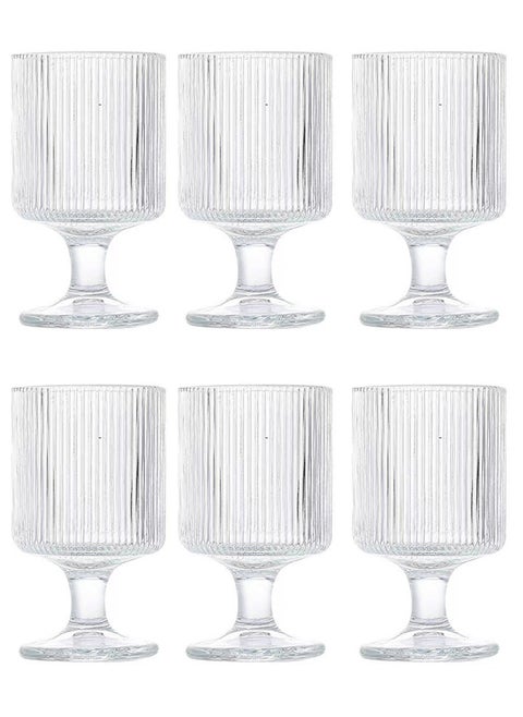 High Borosilicate Glass Set, Set Of Six, Stripe Relief Goblet, 250ML For Coffee Tea Cold Drinks