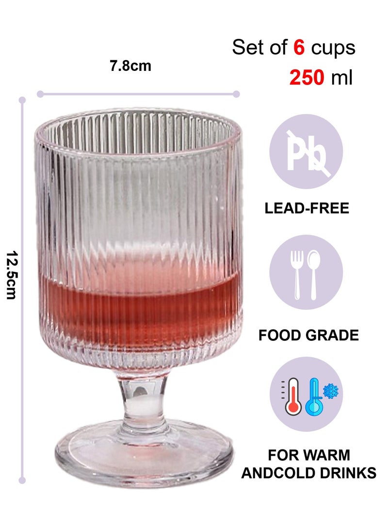 High Borosilicate Glass Set, Set Of Six, Stripe Relief Goblet, 250ML For Coffee Tea Cold Drinks