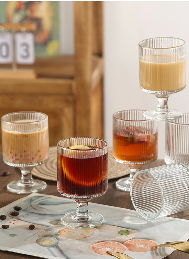 High Borosilicate Glass Set, Set Of Six, Stripe Relief Goblet, 250ML For Coffee Tea Cold Drinks