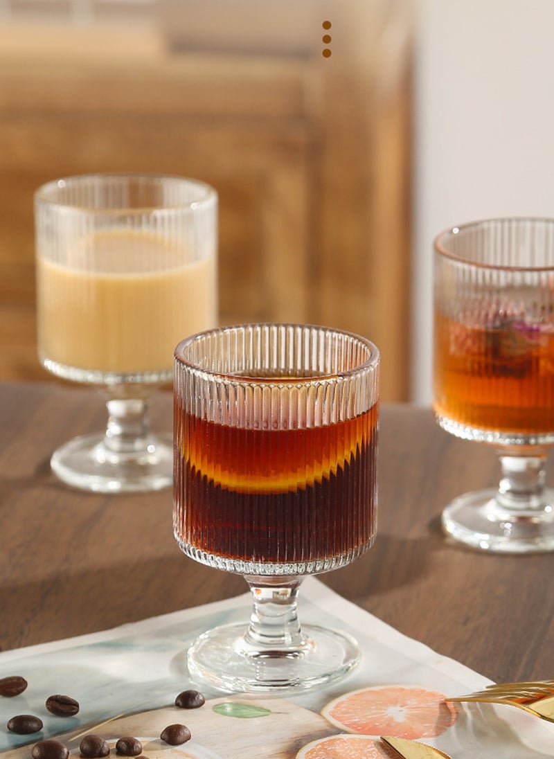 High Borosilicate Glass Set, Set Of Six, Stripe Relief Goblet, 250ML For Coffee Tea Cold Drinks
