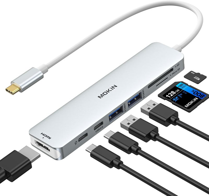 Mokin 7 in 1 USB C Dongle with HDMI, SD/TF Card Reader, Data Port, 100W PD, 2 USB 3.0 for MacBook Pro/Air, Dell XPS, Lenovo Thinkpad - Image 1