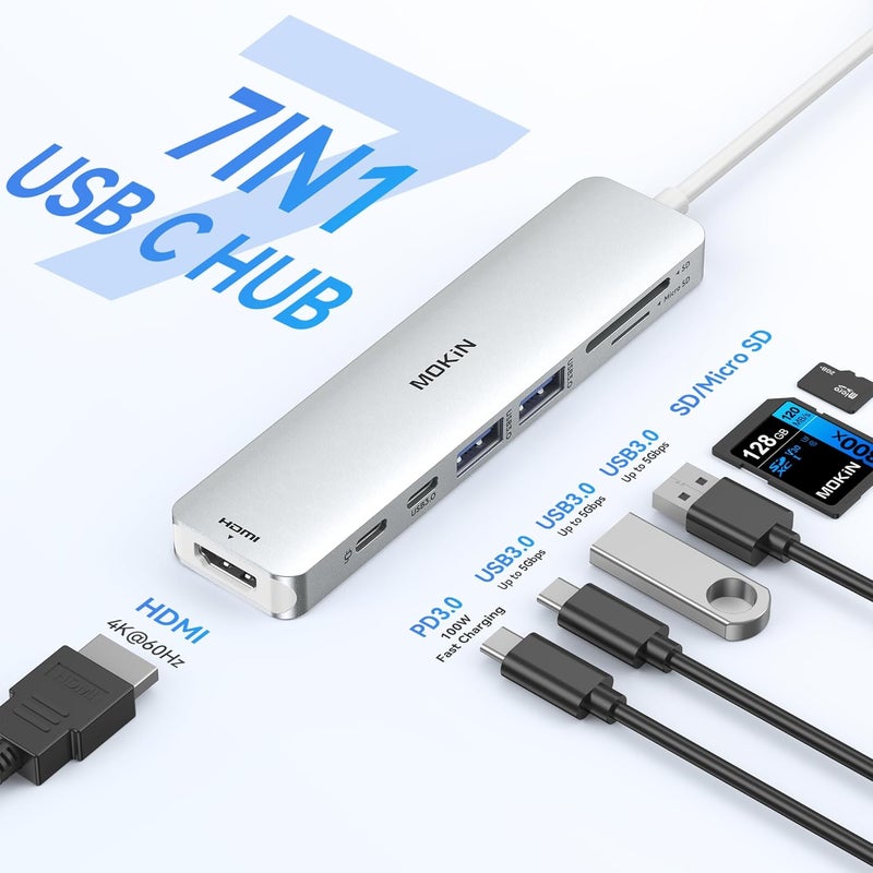 Mokin 7 in 1 USB C Dongle with HDMI, SD/TF Card Reader, Data Port, 100W PD, 2 USB 3.0 for MacBook Pro/Air, Dell XPS, Lenovo Thinkpad - Image 2