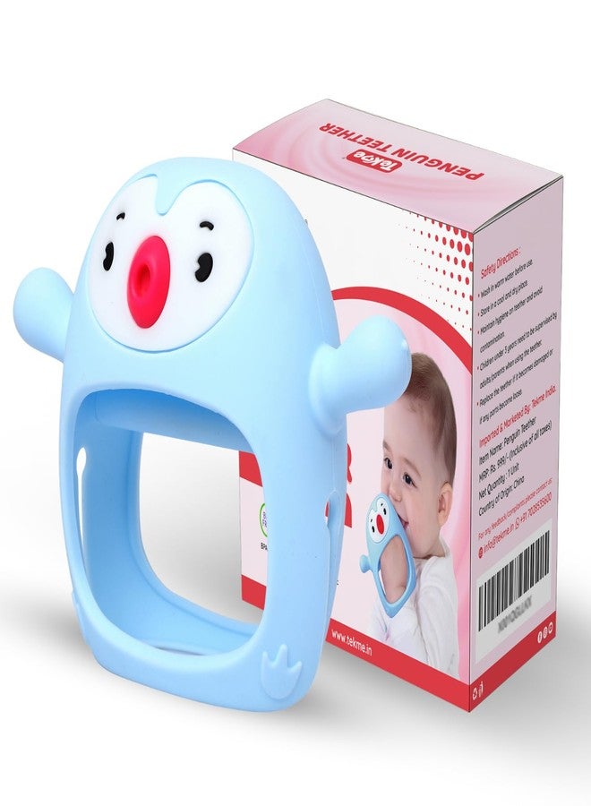 tekme Penguin Teethers for 6 to 12 Months, Never Drop Silicone Chewing Teething Toys for Babies, Baby Chewing Toys for Teething Gums (Blue) - Image 1